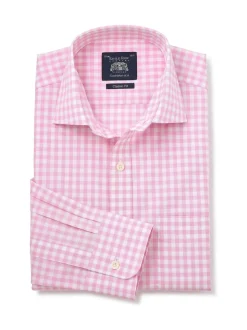 Savile Row Company Pink Classic Fit Gingham Check Cotton Single Cuff Formal Shirt