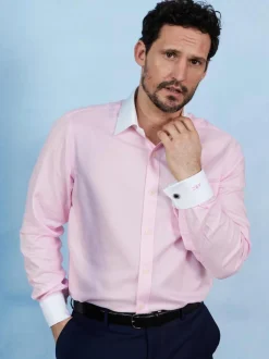 Savile Row Company Pink Textured Cotton Classic Fit Winchester Formal Shirt