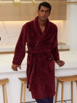 Savile Row Company Red Soft Fleece Dressing Gown With Piping