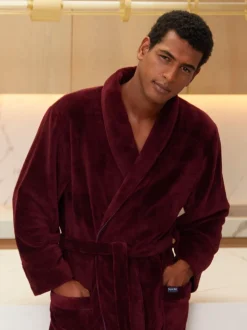 Savile Row Company Red Soft Fleece Dressing Gown With Piping