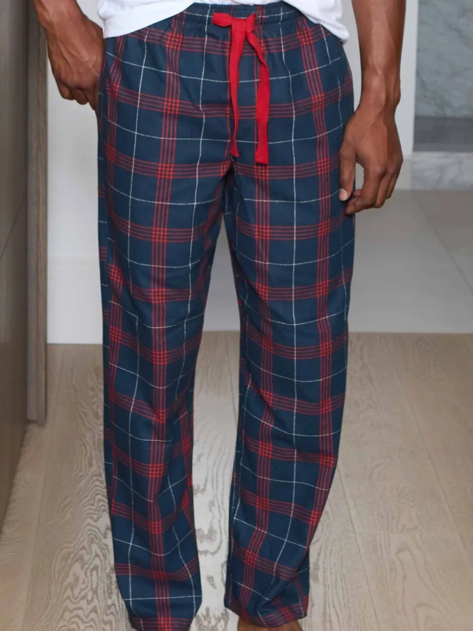Savile Row Company Red Window Check Brushed Cotton Twill Pyjama Bottoms