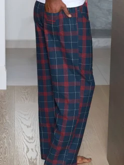 Savile Row Company Red Window Check Brushed Cotton Twill Pyjama Bottoms
