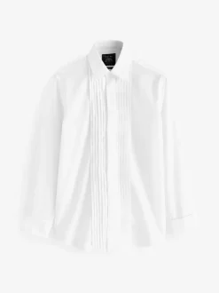 Savile Row Company White Slim Fit Cotton Poplin Pleated Double Cuff Tuxedo Shirt