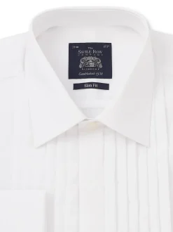 Savile Row Company White Slim Fit Cotton Poplin Pleated Double Cuff Tuxedo Shirt