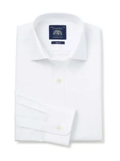 Savile Row Company White Slim Fit Herringbone Cotton Single Cuff Formal Shirt