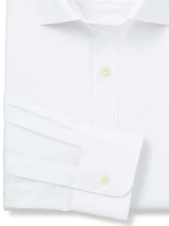 Savile Row Company White Slim Fit Herringbone Cotton Single Cuff Formal Shirt