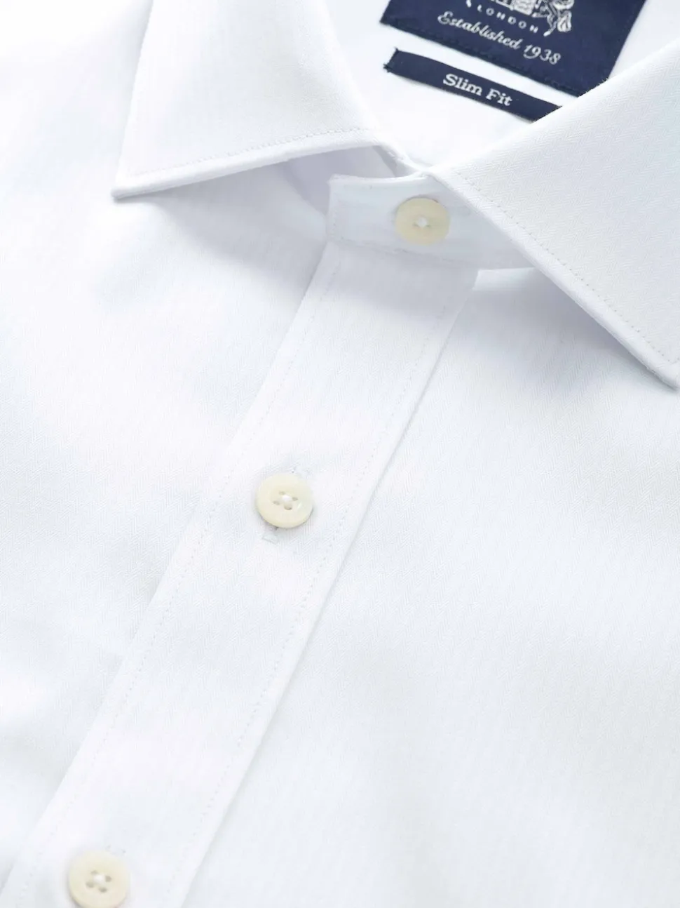 Savile Row Company White Slim Fit Herringbone Cotton Single Cuff Formal Shirt