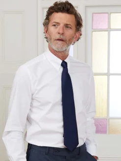 Savile Row Company White Tab Collar Slim Fit Single Cuff Cotton Shirt