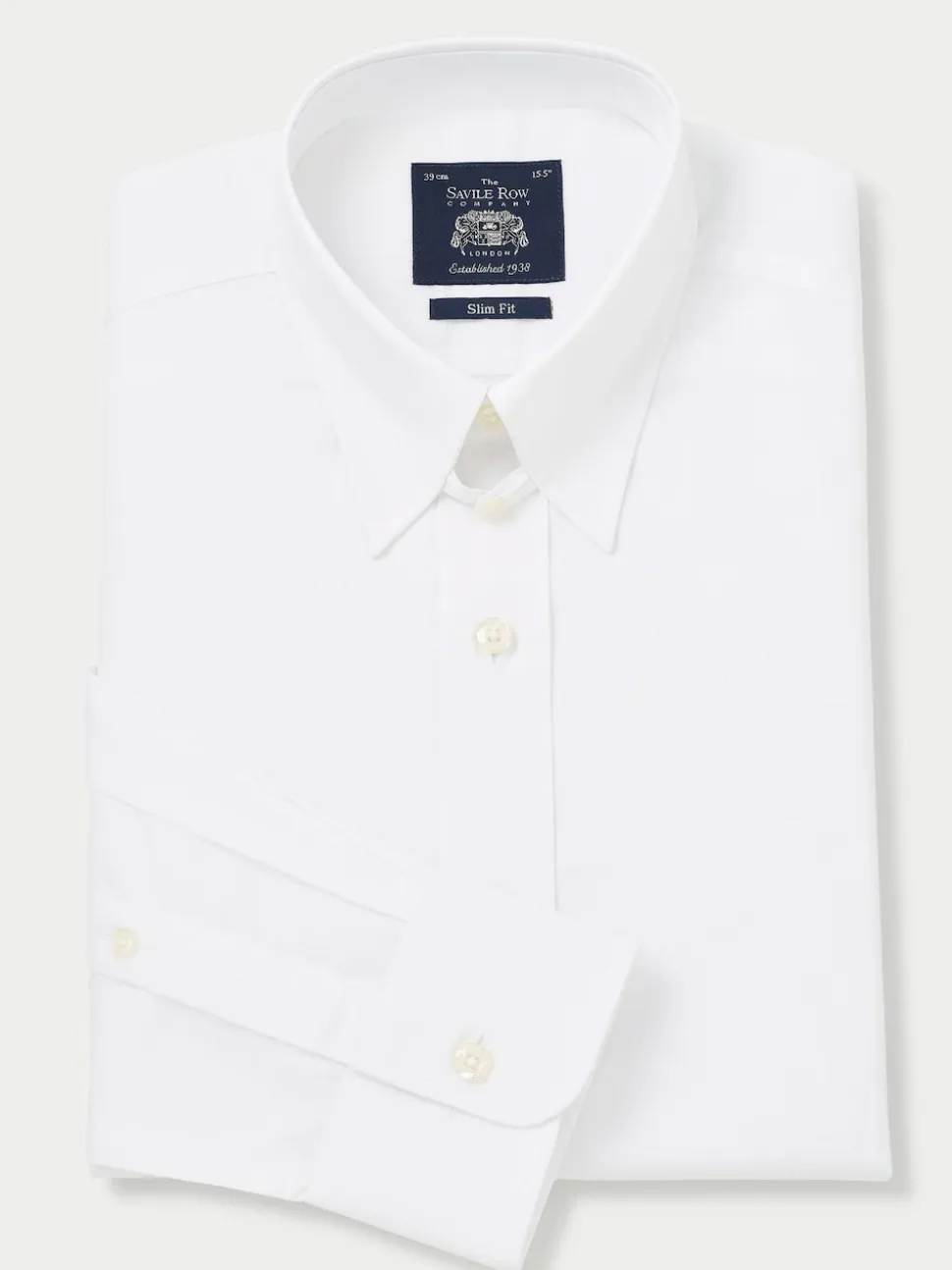 Savile Row Company White Tab Collar Slim Fit Single Cuff Cotton Shirt
