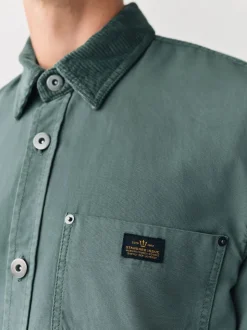 Seafoam Green Canvas Cord Collar Shacket Overshirt