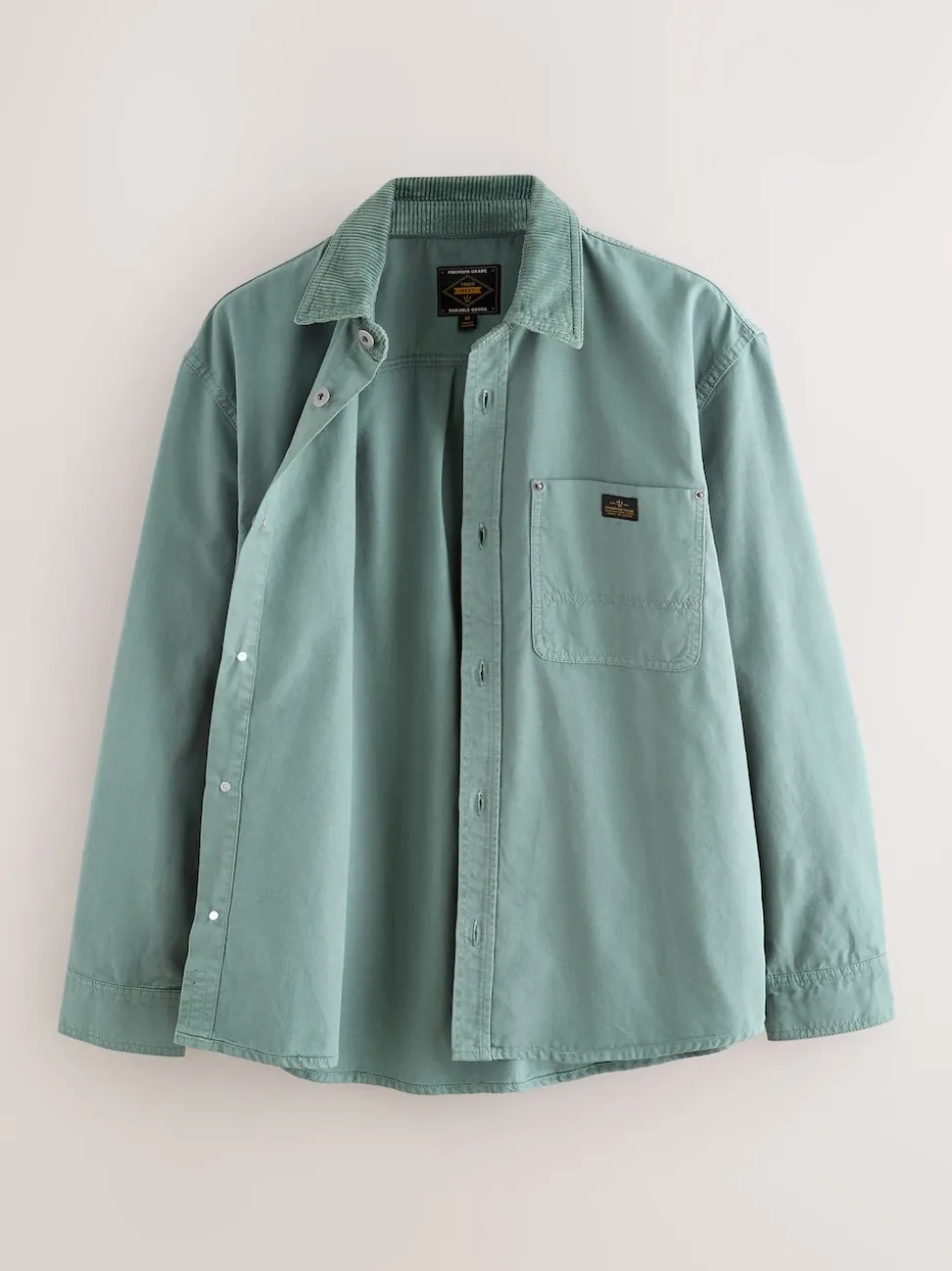 Seafoam Green Canvas Cord Collar Shacket Overshirt
