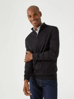 Skopes Black Miles Merino Blend Quarter Zip Sweater