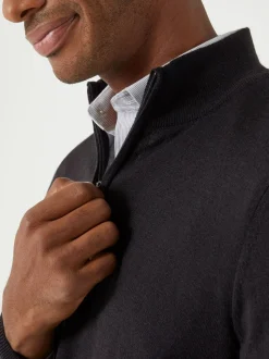 Skopes Black Miles Merino Blend Quarter Zip Sweater