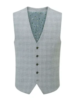 Skopes Blue Aspen Tailored Fit Single Breasted Puppytooth Check Waistcoat