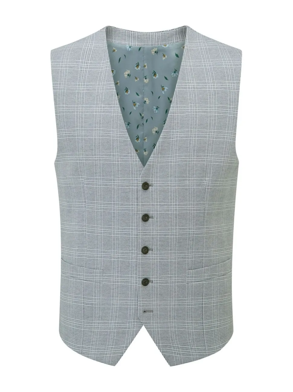Skopes Blue Aspen Tailored Fit Single Breasted Puppytooth Check Waistcoat