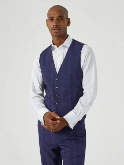Skopes Blue Barron Check Single Breasted Suit Waistcoat