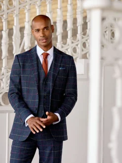 Skopes Blue Doyle Tweed Tailored Wool Blend Suit: Jacket