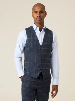 Skopes Blue Meredith Suit Waistcoat Windowpane Check