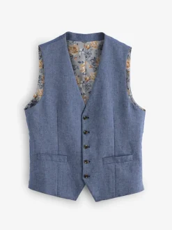 Skopes Blue Single Breasted Tailored Fit Calvados Linen Blend Suit Waistcoat