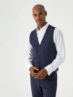 Skopes Blue Tailored Fit Hepworth Check Suit Waistcoat