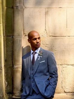 Skopes Blue Tailored Fit Irwin Windowpane Check Suit Waistcoat