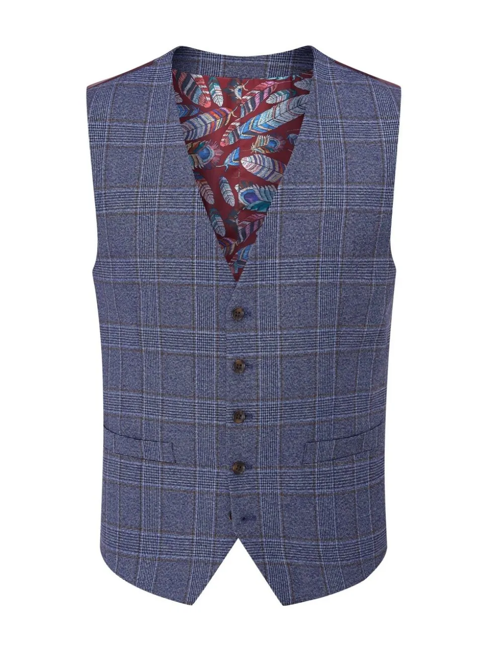 Skopes Blue Tailored Fit Irwin Windowpane Check Suit Waistcoat