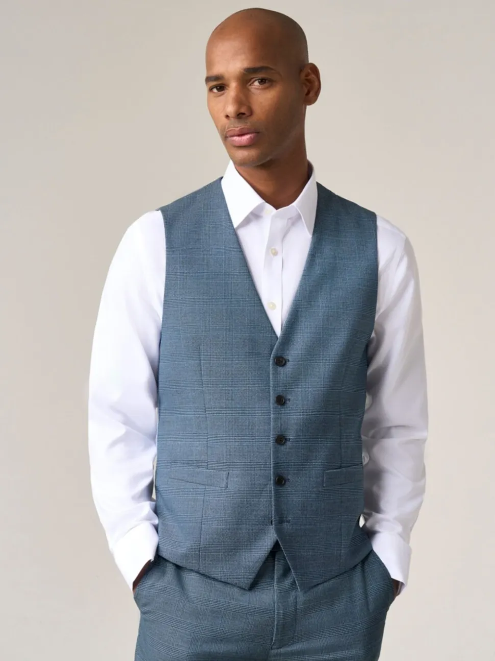 Skopes Blue Tailored Fit Self Check Anthony Suit Waistcoat