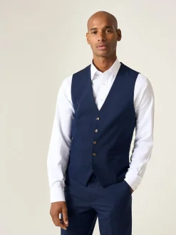 Skopes Blue Tailored Fit Caspian Single Breasted Stretch Look Suit Waistcoat