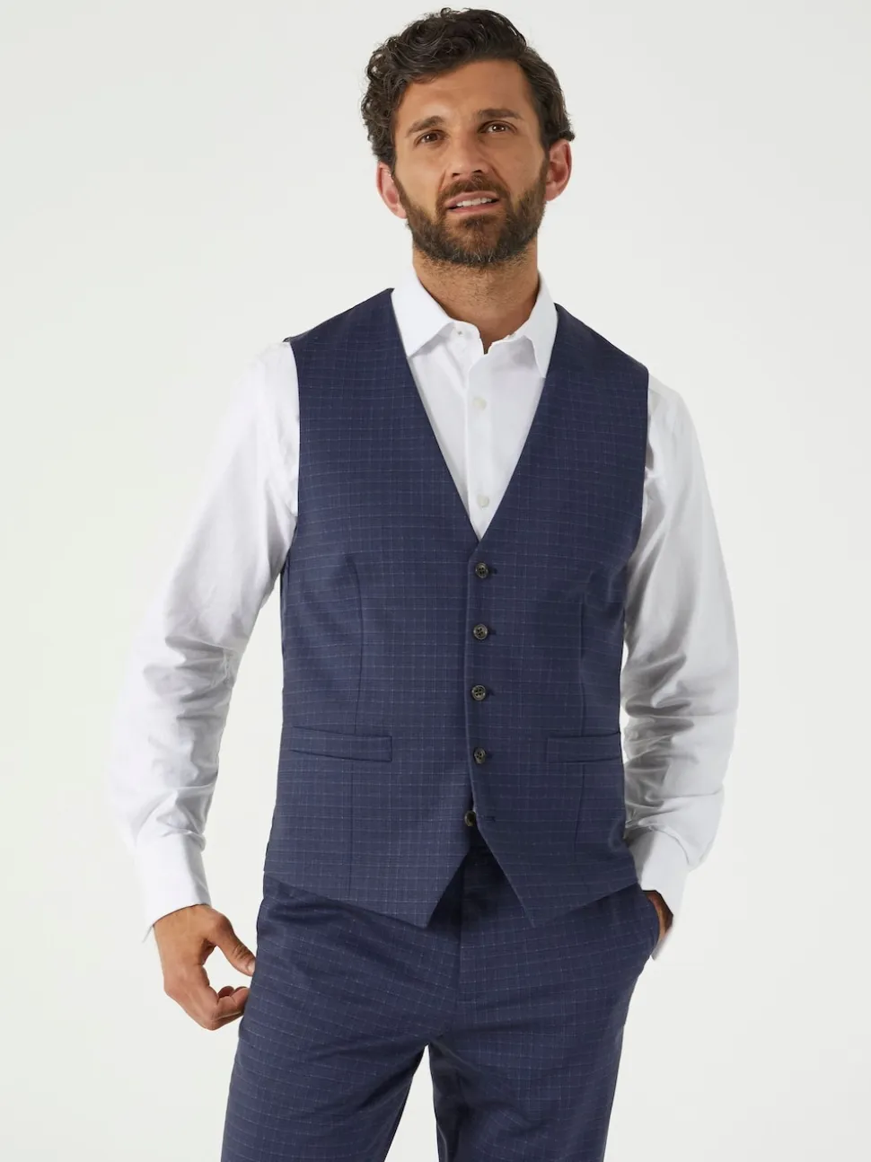Skopes Blue Tailored Fit Ultimate Comfort Fenton Check Suit Waistcoat