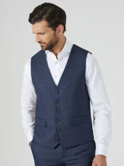 Skopes Blue Woolf Check Tailored Fit Suit Waistcoat