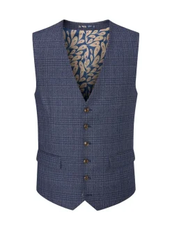 Skopes Blue Woolf Check Tailored Fit Suit Waistcoat