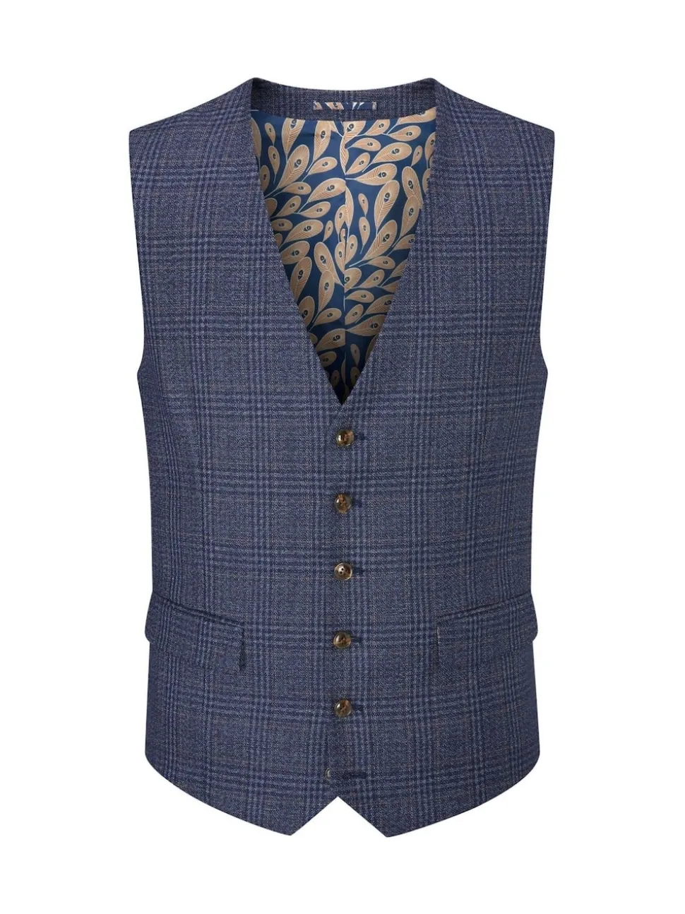 Skopes Blue Woolf Check Tailored Fit Suit Waistcoat