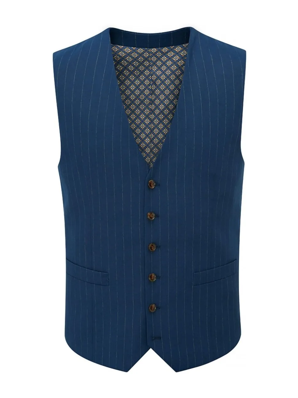 Skopes Blue Wright Tailored Fit Single Breasted Pinstripe Suit Waistcoat