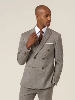 Skopes Brown Double Breasted Cannon Tailored Fit Houndstooth Single Suit Jacket