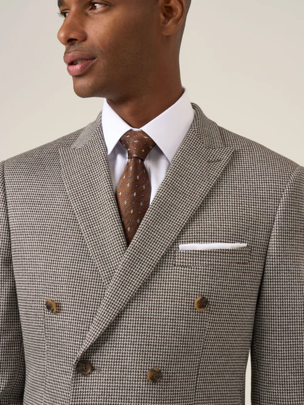 Skopes Brown Double Breasted Cannon Tailored Fit Houndstooth Single Suit Jacket