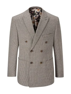 Skopes Brown Double Breasted Cannon Tailored Fit Houndstooth Single Suit Jacket