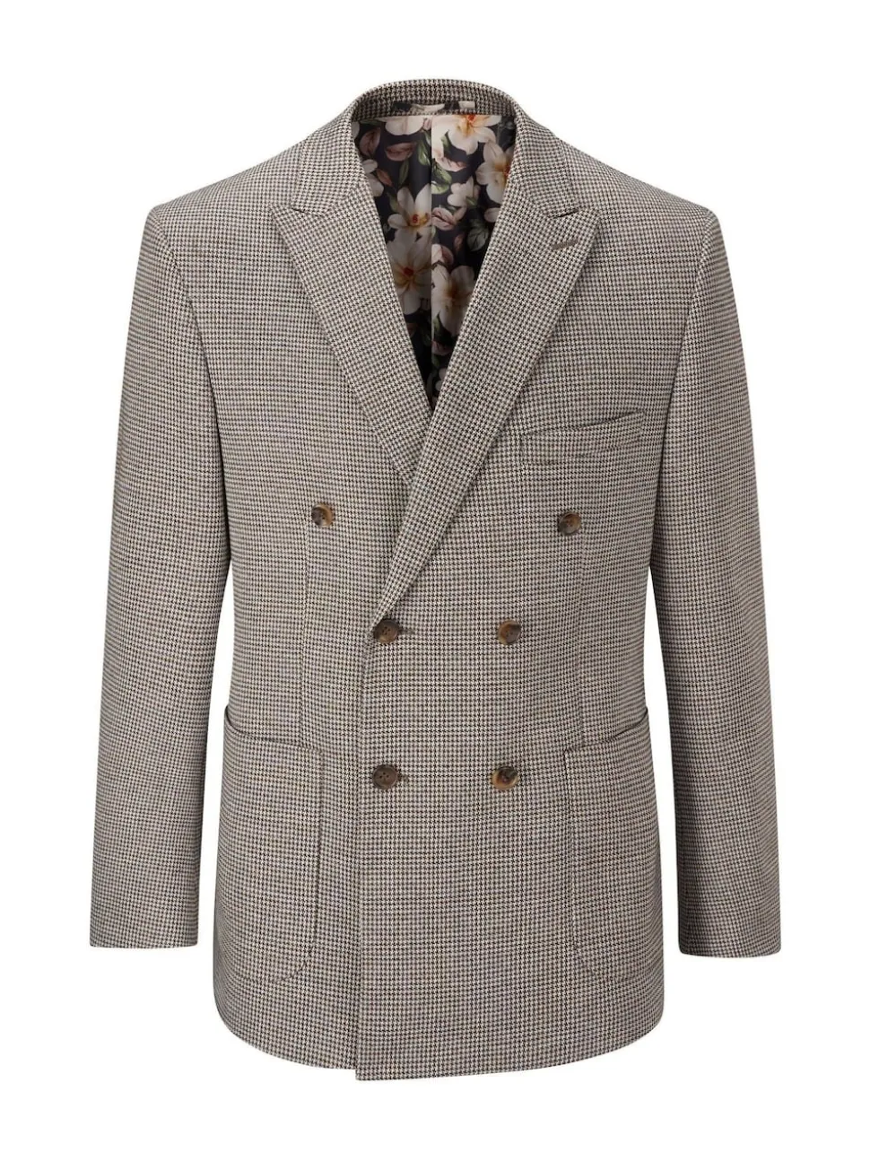 Skopes Brown Double Breasted Cannon Tailored Fit Houndstooth Single Suit Jacket