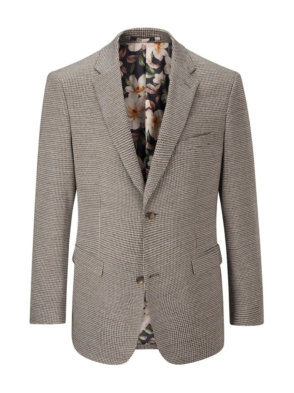 Skopes Brown Single Breasted Cannon Tailored Fit Houndstooth Single Suit Jacket