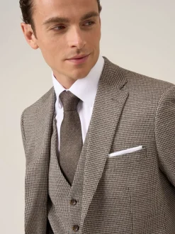 Skopes Brown Single Breasted Cannon Tailored Fit Houndstooth Single Suit Jacket