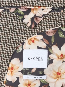 Skopes Brown Single Breasted Cannon Tailored Fit Houndstooth Single Suit Jacket
