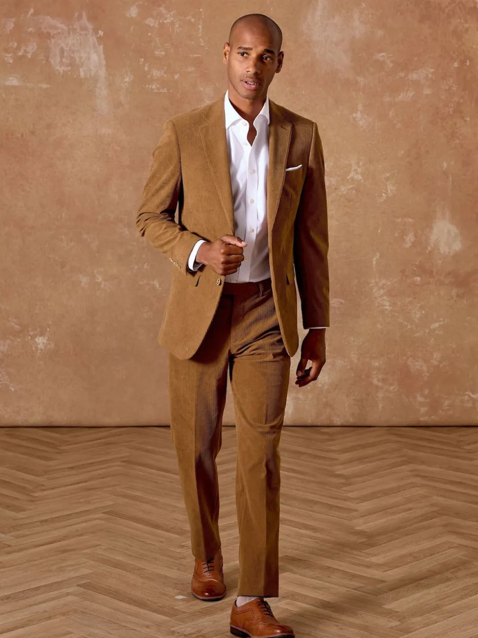 Skopes Brown Single Breasted Dorsey Suit Tailored Fit Double Breasted Corduroy Jacket