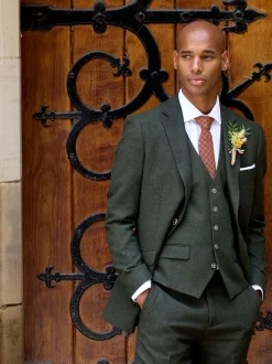 Skopes Dark Green Jude Tweed Tailored Fit Suit Waistcoat