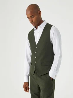 Skopes Dark Green Jude Tweed Tailored Fit Suit Waistcoat