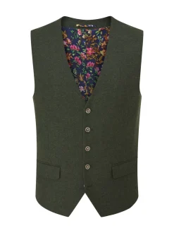 Skopes Dark Green Jude Tweed Tailored Fit Suit Waistcoat