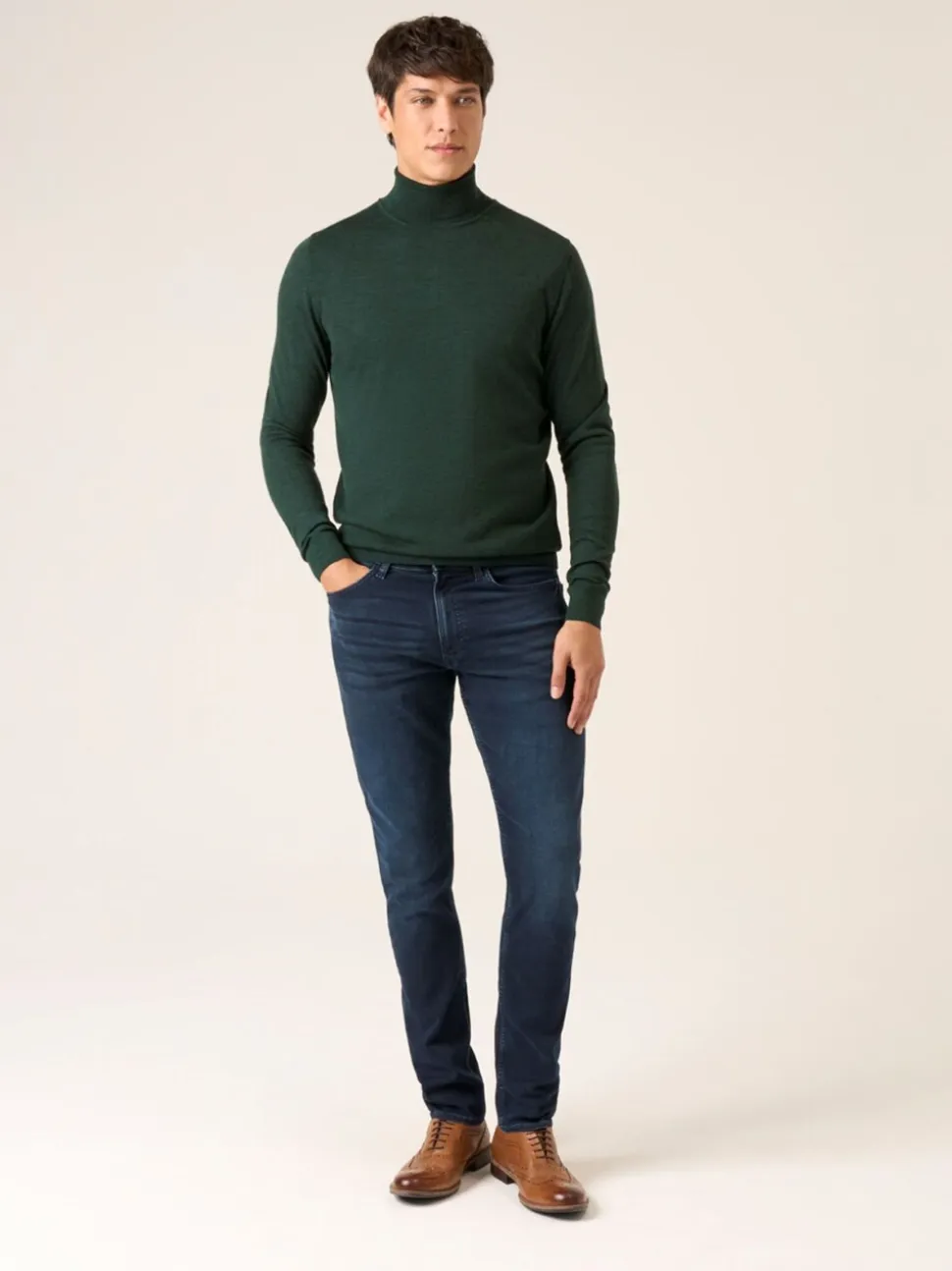 Skopes Green Russ Merino Blend Roll Neck Sweater