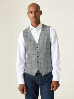 Skopes Green Tailored Fit Single Valetta Breasted Check Waistcoat