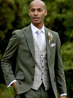 Skopes Green Tailored Fit Single Valetta Breasted Check Waistcoat