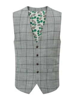 Skopes Green Tailored Fit Single Valetta Breasted Check Waistcoat