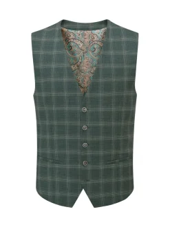 Skopes Green Tailored Fit Parker Single Breasted Check Suit Waistcoat