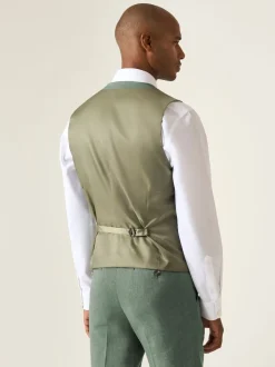 Skopes Green Tailored Fit Calvados Single Breasted Linen Blend Suit Waistcoat